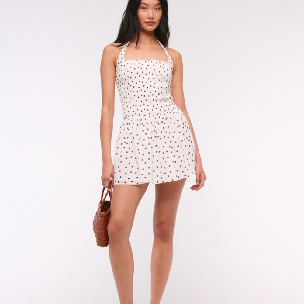 Abercrombie & Fitch Drop Waist Smocked Halter Mini Dress